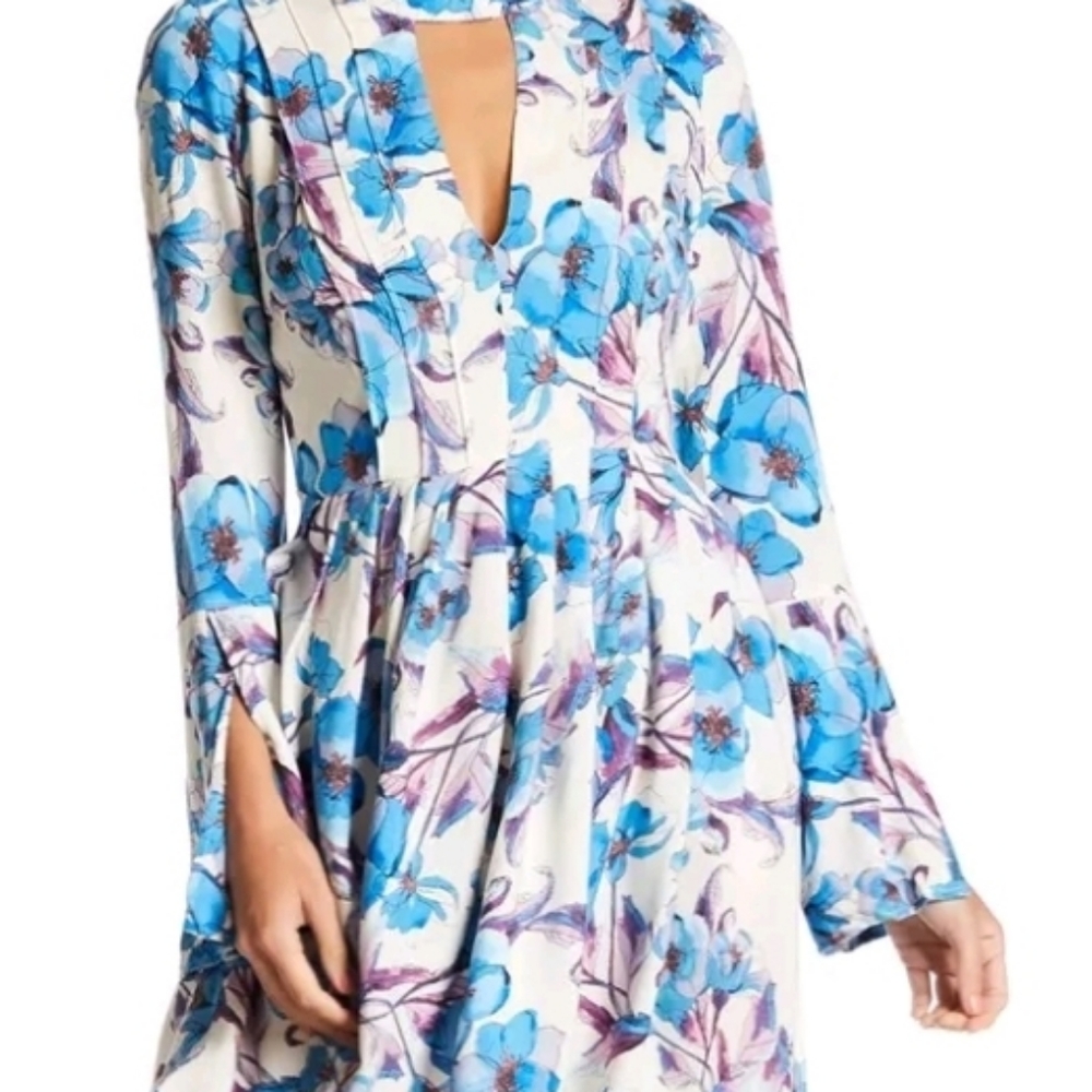 Free People Blue Teagan Long Sleeve Mini Dress - Picture 2 of 8